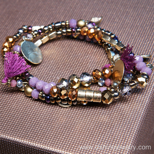 Handmade Personalized Multilayer Alloy Pendant Bead Bracelet